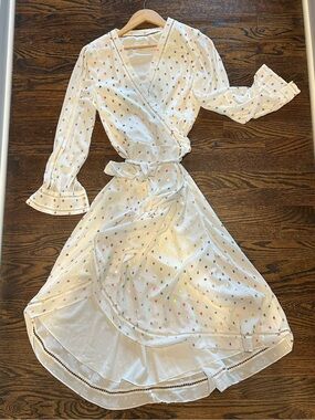 Ted Baker London White Wrap Midi Dress with Multicolor Dot Print